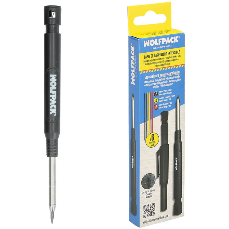 foto del prodotto wolfpack linea profesional matita da falegname con 6 1 ricariche cera per pennarello, gesso per pennarello, pennarello, pennarello, pennarello da