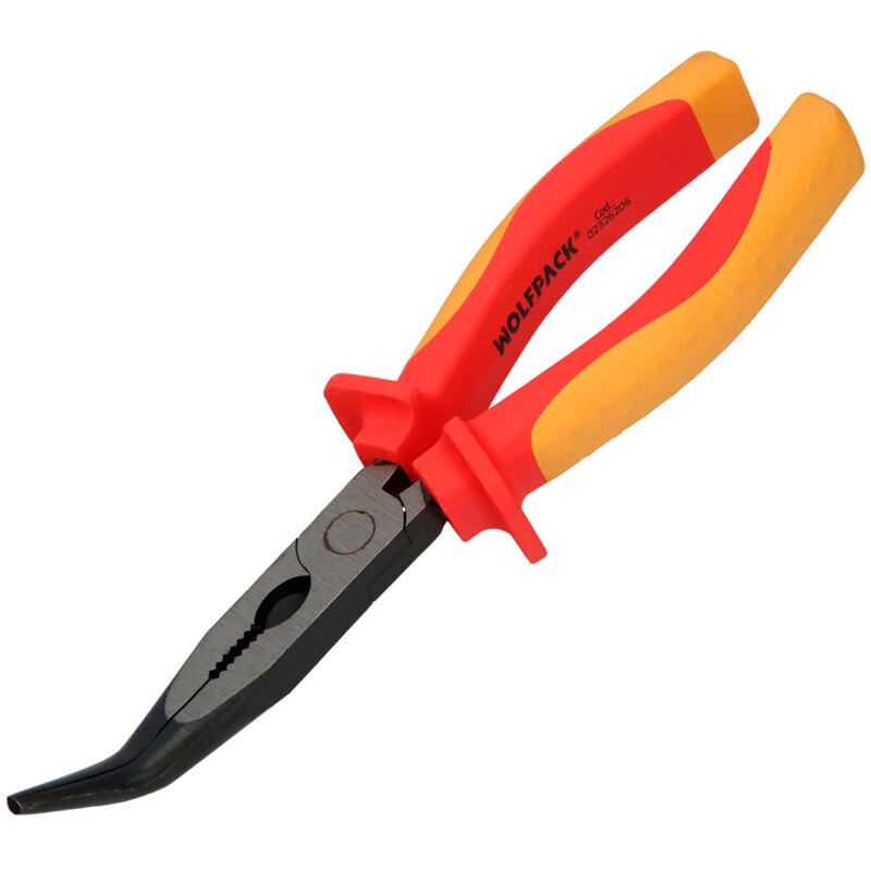 foto del prodotto wolfpack linea profesional pinza bocca curva 200 mm. impugnature isolate spelafili in acciaio al cromo vanadio, tagliafili, spelafili