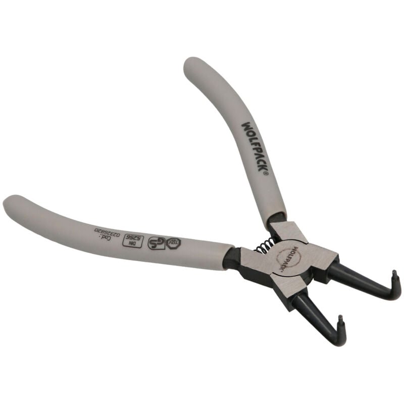 foto del prodotto wolfpack linea profesional pinza per anelli di sicurezza interni curva 175 mm. acciaio din 5256. anelli di pressione, anelli di ritegno, rondelle