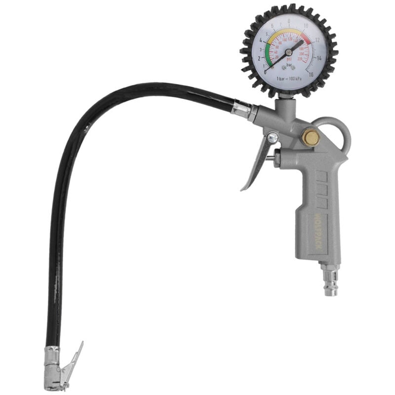 foto del prodotto wolfpack linea profesional pistola di gonfiaggio pneumatici con manometro, gonfiatore di pneumatici, pistola per compressori di pneumatici, pistola