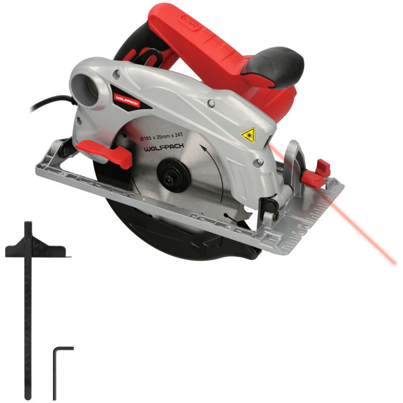 foto del prodotto wolfpack linea profesional sega circolare 1300 watt. con disco laser 185 mm. 4.700 giri min. taglio mitra regolatore di profondit de. sega per