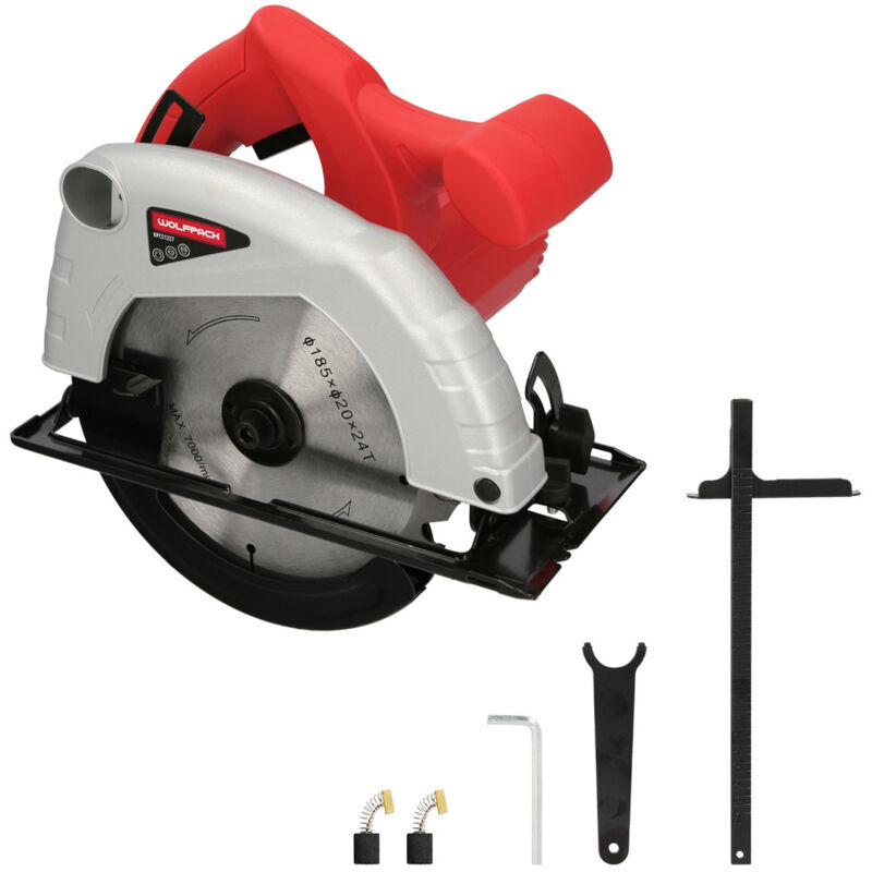 foto del prodotto wolfpack linea profesional sega circolare 1300 watt. lama 185 mm. 4.800 giri min. taglio obliquo con controllo della profondit . sega per troncare,