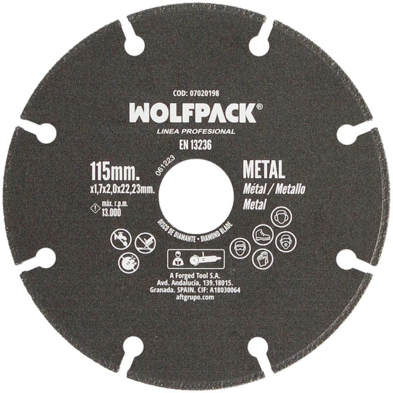 foto del prodotto wolfpack linea professional disco da taglio per metalli universal 115 x 1,7 mm. tagliente de disco da taglio diamantato acciaio, lamiera, ferro,