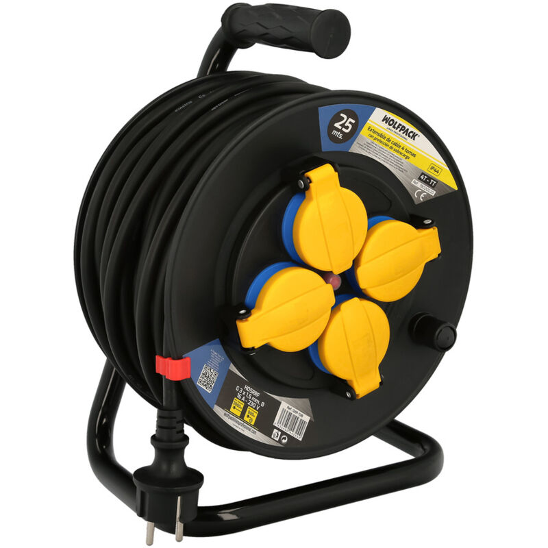 foto del prodotto wolfpack linea professional estensibile industriale 25 metri protezione ip44 con tappi terminali, estensibile elettrico, avvolgicavo, tendicavo,