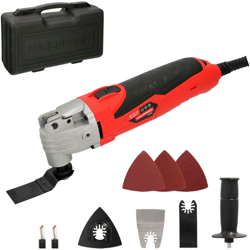 foto del prodotto wolfpack linea professional herramienta multifunzione oscillante 300 watt. con accessori 23.000 r.p.m. velocit variabile, cambio rapido della lama,