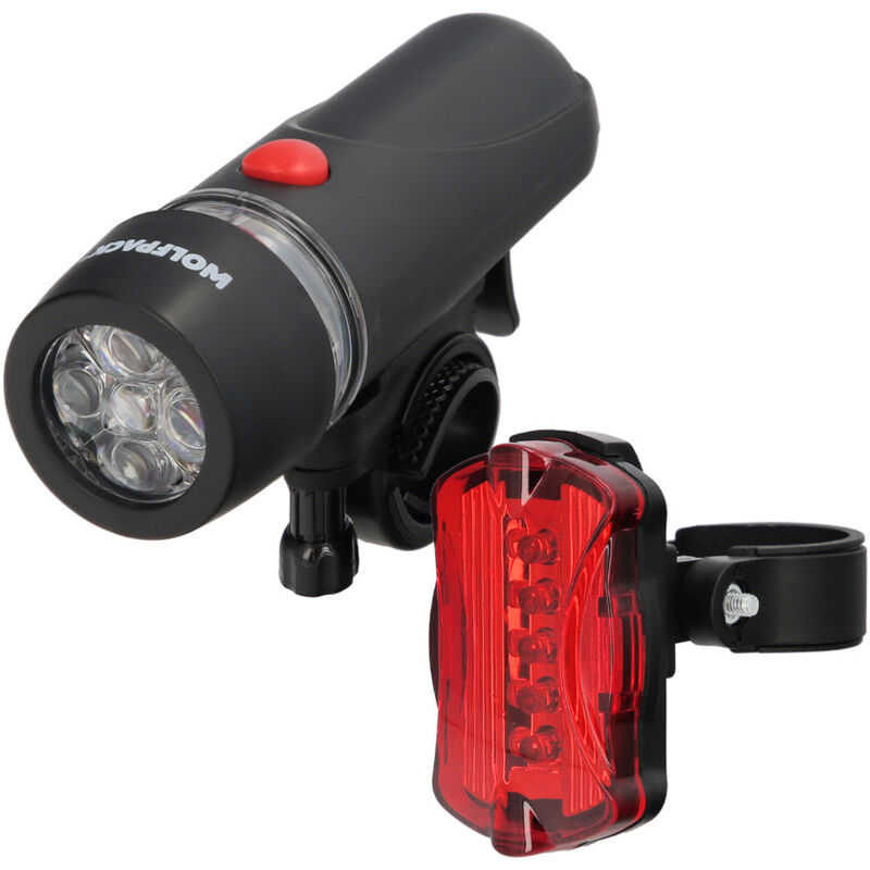 foto del prodotto wolfpack linea professional kit luci led anteriore e posteriore per bicicletta scooter. funzionamento a batteria.