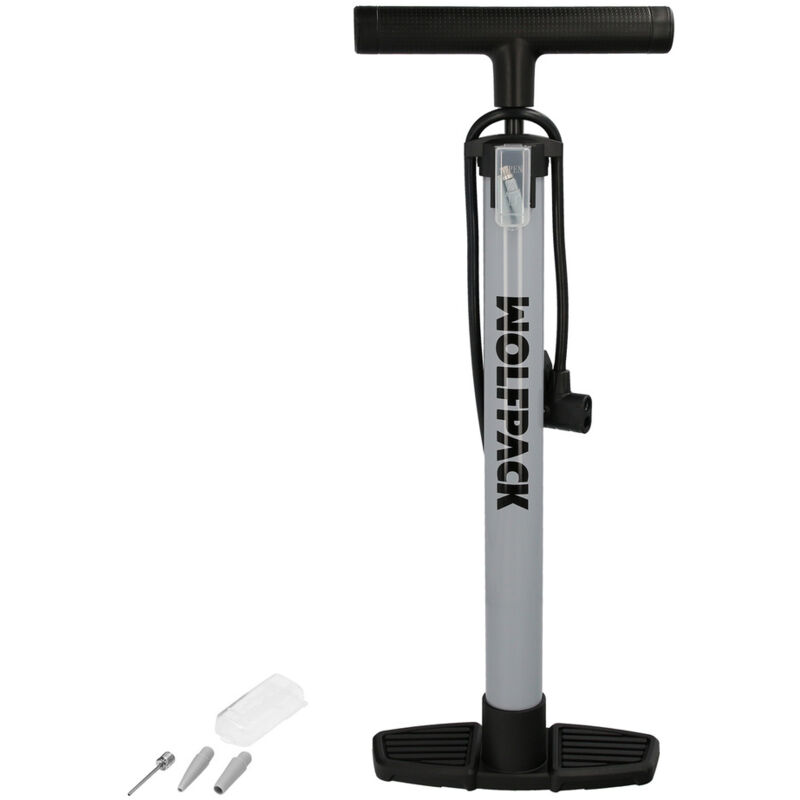 foto del prodotto wolfpack linea professional pompa ad aria 5,5 bar corpo in acciaio, valvole schrader e presta con adattatori. pompa per bicicletta, pompa per auto
