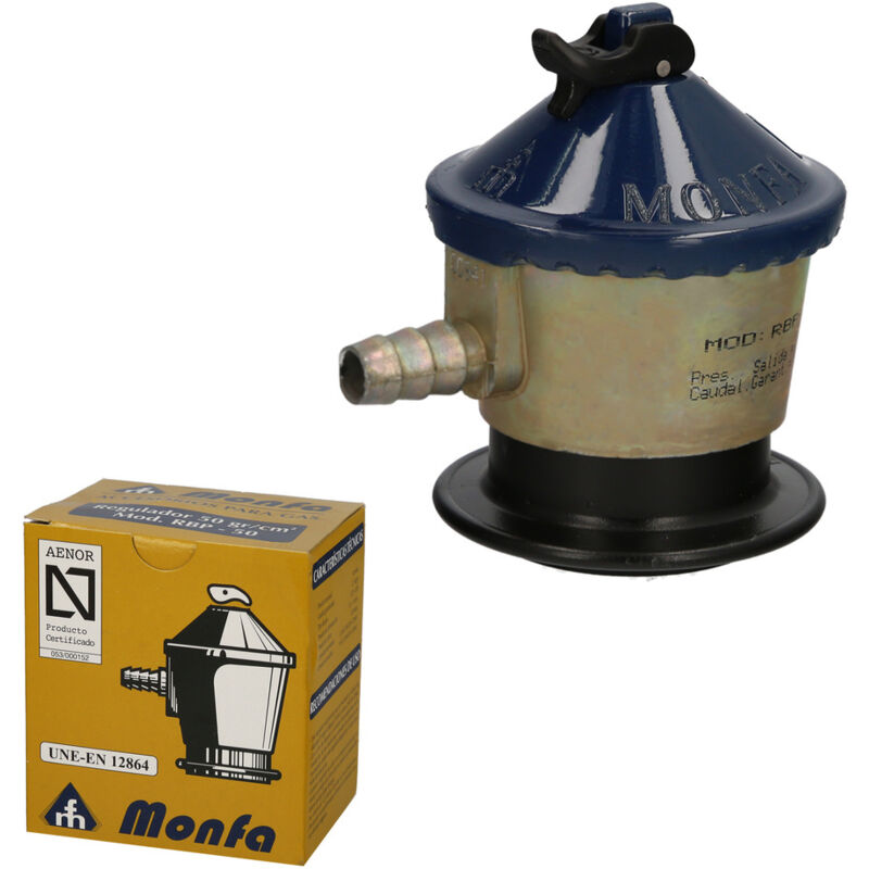 foto del prodotto wolfpack linea professional regolatore di gas butano monfa 50 grms. cm2 tazza di gas, regolatore di gas butano. pressione 50 mbar. portata 2,5