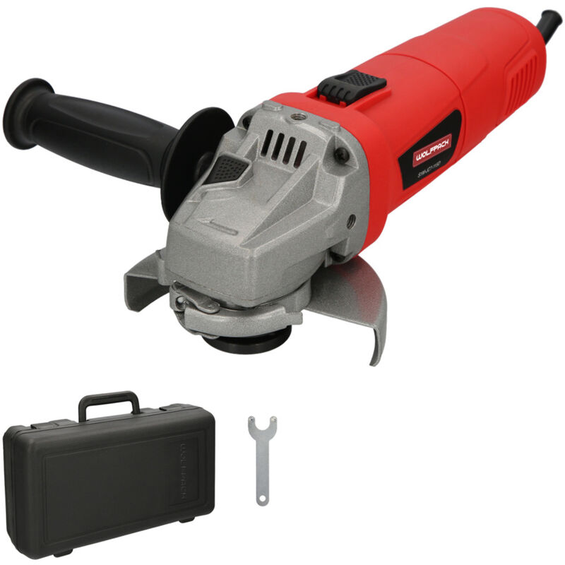 foto del prodotto wolfpack linea professional smerigliatrice angolare 900 watt. disco 125 mm. 11.000 r.p.m. impugnatura 3 posizioni albero m14 protezione disco