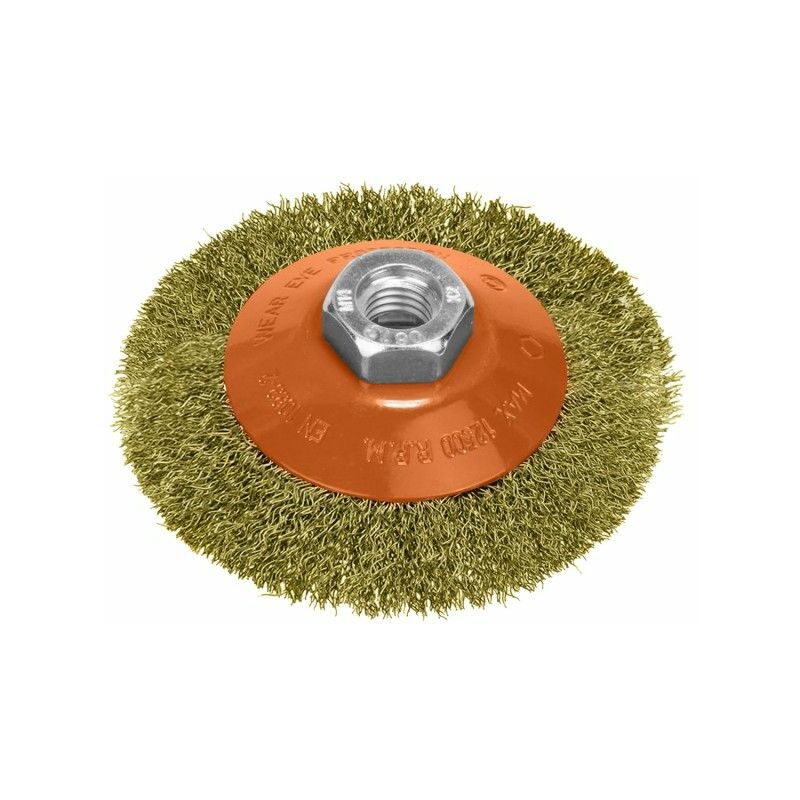 foto del prodotto wolfpack linea professional spazzola obliqua con filo de ottone placcato filetto m14, 100 mm. filo de 0,30 mm.
