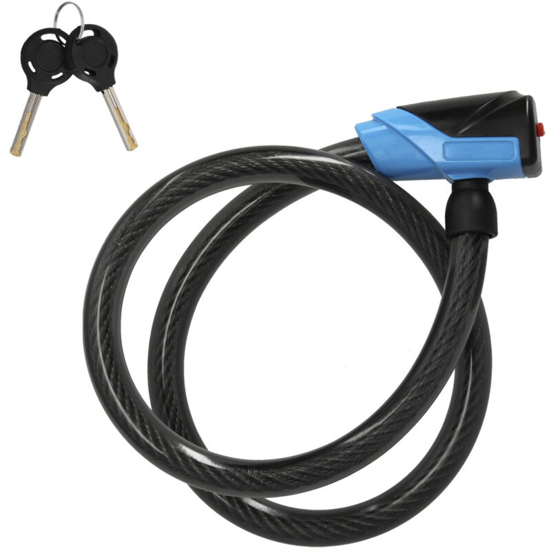 foto del prodotto wolfpack lucchetto a cavo per bicicletta con chiave piatta 18mm x 100cm in acciaio e pvc nero e blu