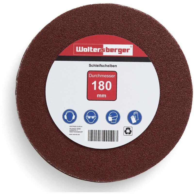 foto del prodotto woltersberger 50 dischi abrasivi 180 mm, grana p40, p80, p100, p180, p320, senza foro in rosso, per una levigatura ottimale, versatile