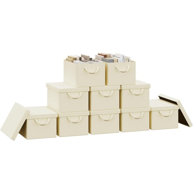 immagine 0 del prodotto woltu 10x scatole portaoggetti con coperchio, box 43x33x26cm, crema, 36l