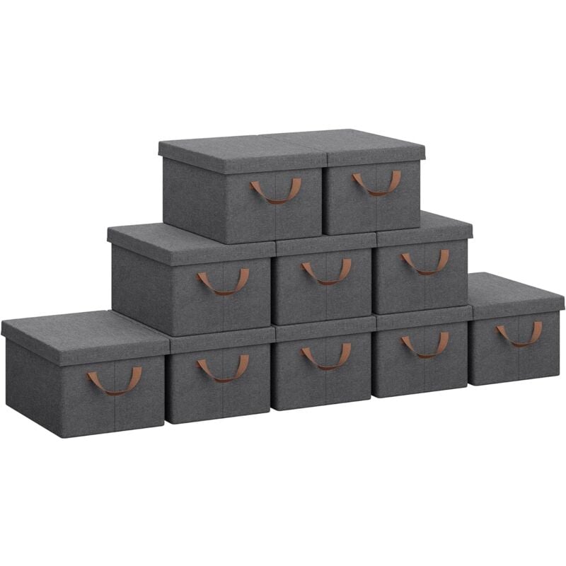 foto del prodotto woltu 10x scatole portaoggetti con coperchio, box 43x33x26cm, grigio, 36l