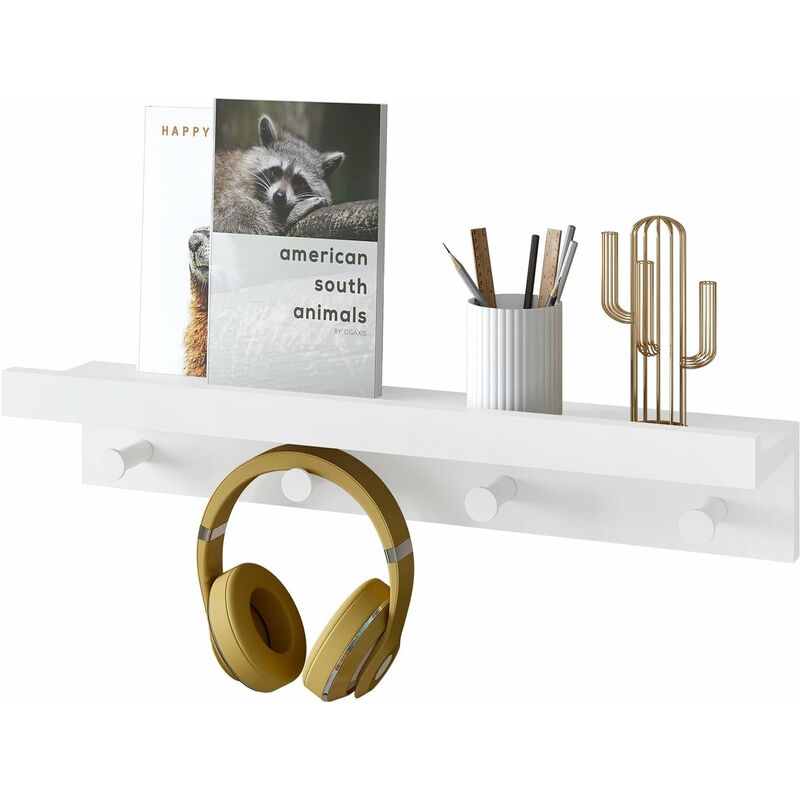 foto del prodotto woltu 1x mensola attaccapanni a muro con 4 ganci, 51x12x10cm, bianco