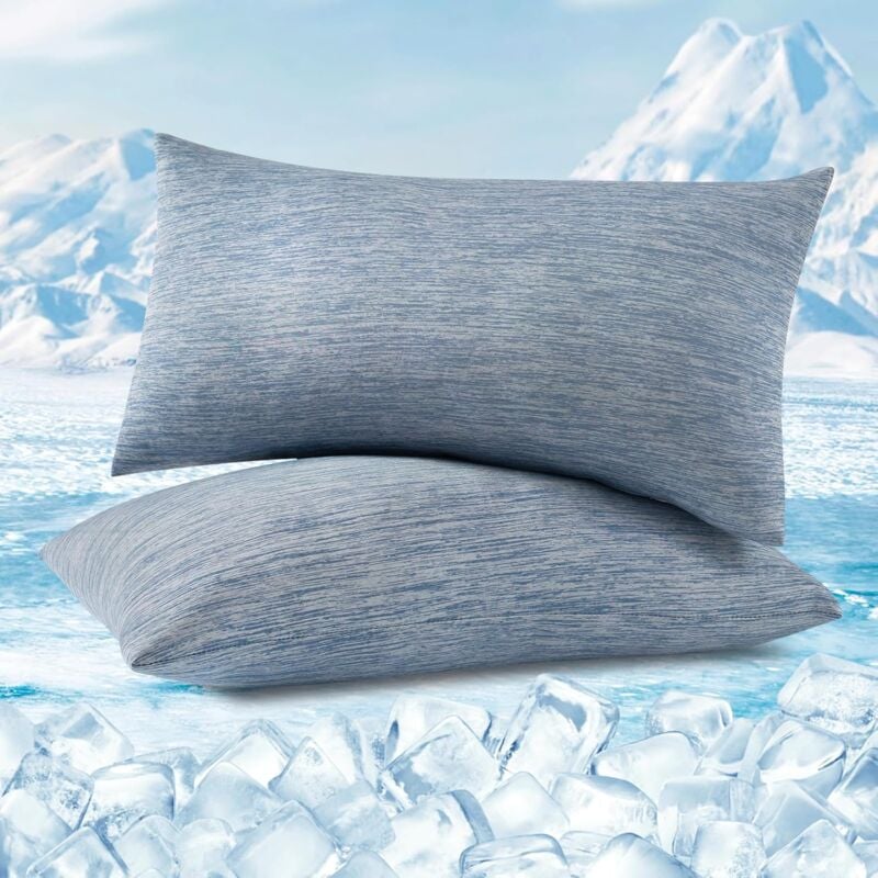 foto del prodotto woltu 2 pezzi coppia federe copricuscino rinfrescanti in lavatrice con zip protezione e comfort 50x70cm blu