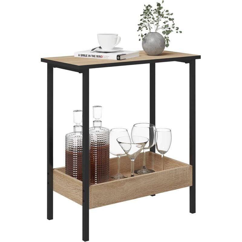 foto del prodotto woltu 2 ripiani tavolo soggiorno caff comodino moderno tavolinetto salone divano struttura in truciolare e metallo, rovere chiaro e nero,