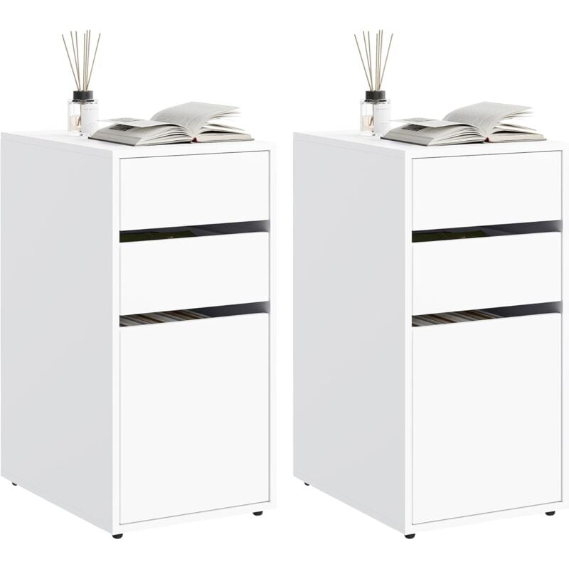 foto del prodotto woltu 2x comodini camera da letto comodino moderno da notte con 3 cassetti tavolino laterale da divano salotto cassettiera cameretta stile, bianco
