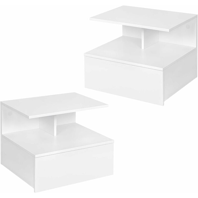 foto del prodotto woltu 2x comodini sospesi in legno con 1 cassetto e 1 scomparto aperto, bianco