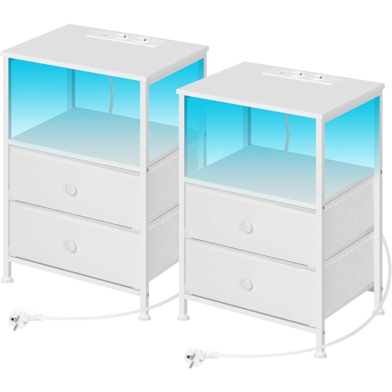 foto del prodotto woltu 2x comodino mobiletto cassettiera 2 cassetti design con led bianco