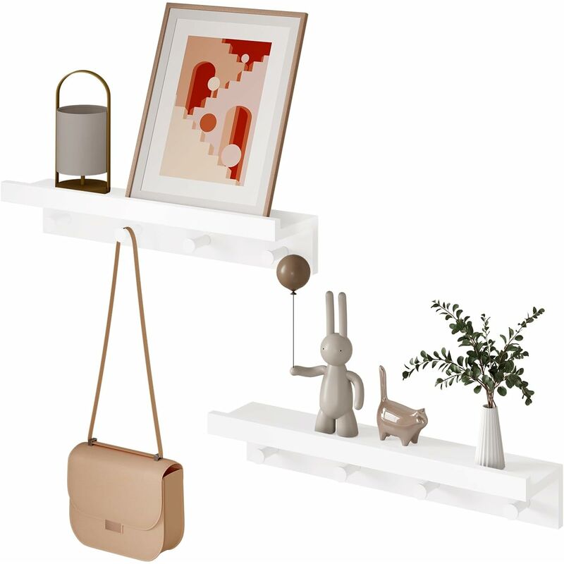 foto del prodotto woltu 2x mensola attaccapanni a muro con 4 ganci, 51x12x10cm, bianco