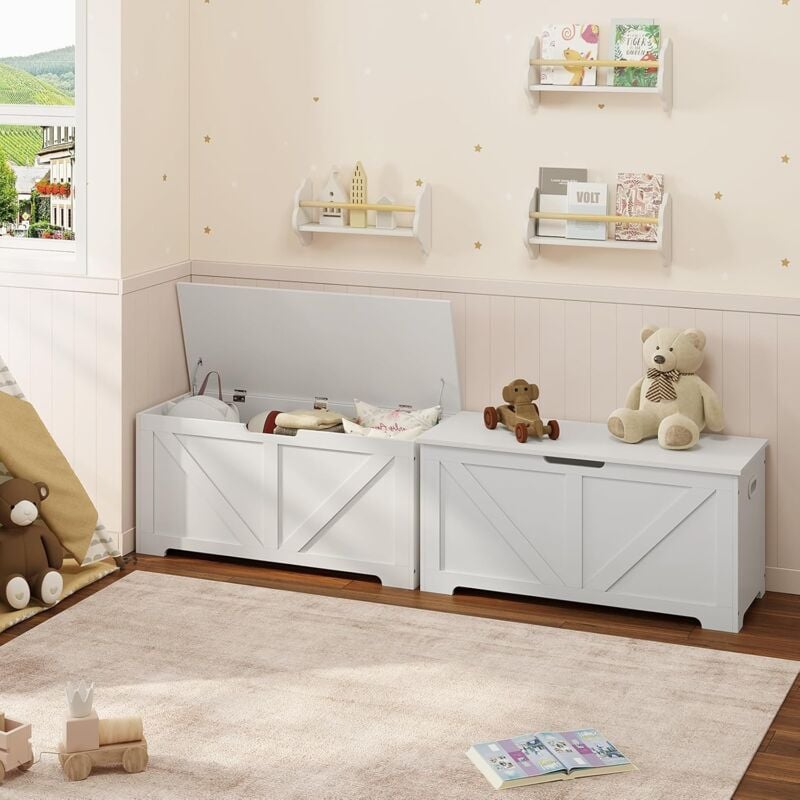 foto del prodotto woltu 2x panca contenitore con portaoggetti panca bianco.100x40x47cm.76l