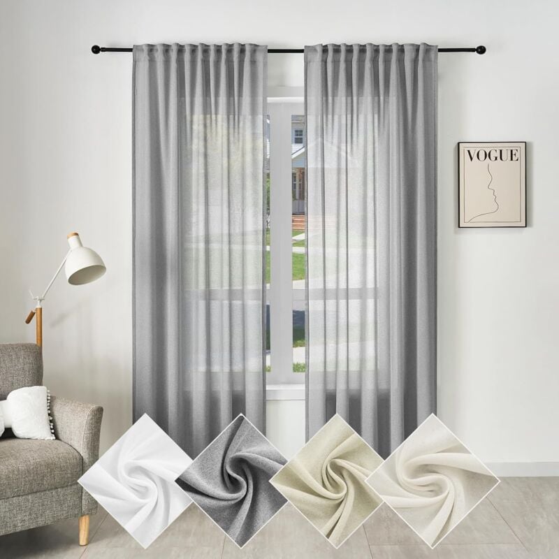 foto del prodotto woltu 2x tende per interni semitrasparente moderne in 100 poliestere con passante grigio 135x175cm