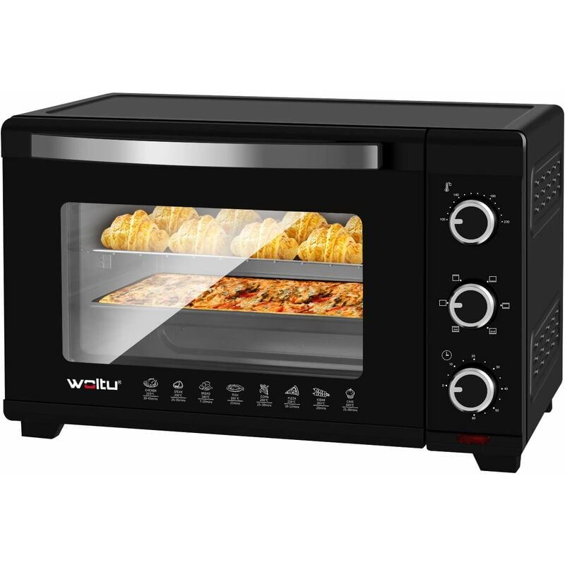 foto del prodotto woltu 32 litri. tostapane da 1600 watt forno per pizza vassoio raccoglibriciole rimovibile con timer mini forno per pizza toast tacchino hot dog