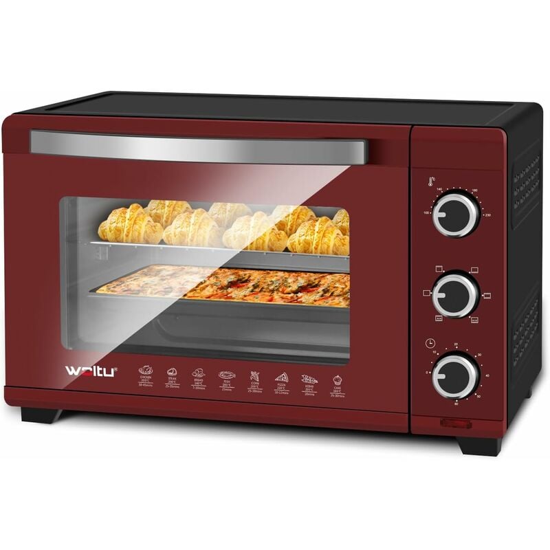 foto del prodotto woltu 32 litri. tostapane da 1600 watt forno per pizza vassoio raccoglibriciole rimovibile con timer mini forno per pizza toast tacchino hot dog