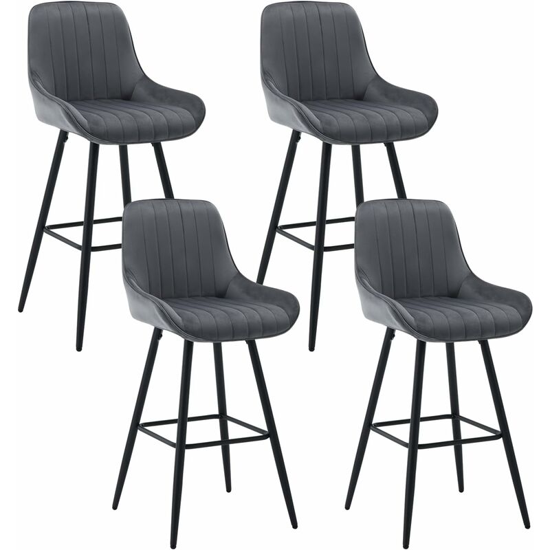foto del prodotto woltu 4 sgabelli alti da bar con schienale. sedie moderne con poggiapiedi quadrato. sedie in velluto ergonomiche per bistrot. altezza sedile 71cm.
