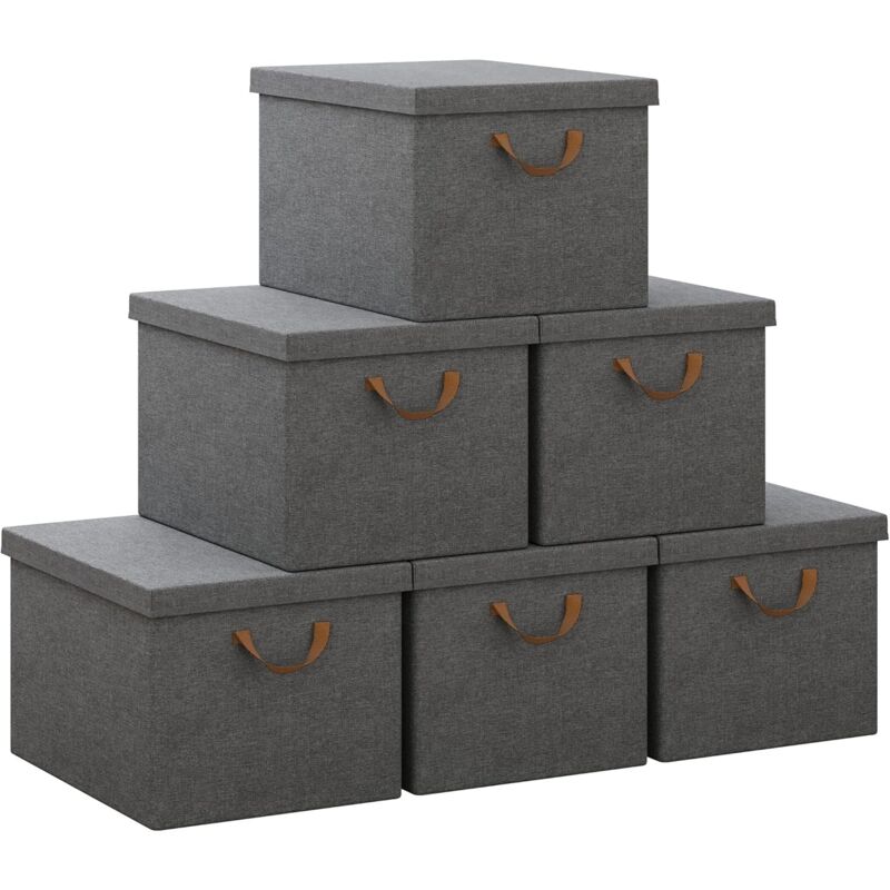 foto del prodotto woltu 6x scatole portaoggetti con coperchio, box 38x27x20cm, grigio, 20l