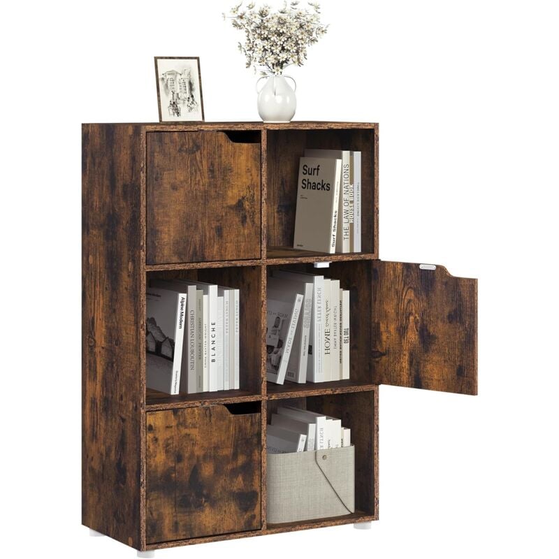 foto del prodotto woltu armadietto libreria a 3 livelli con ante, espositore per libri e giocattoli, per salotto camera da letto e soggiorno, marrone rustico