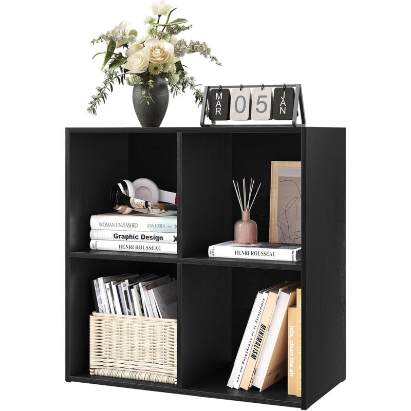 foto del prodotto woltu armadietto libreria basso a 4 cubi, scaffale porta libri, mobiletto multiuso legno, moderno e semplice, nero