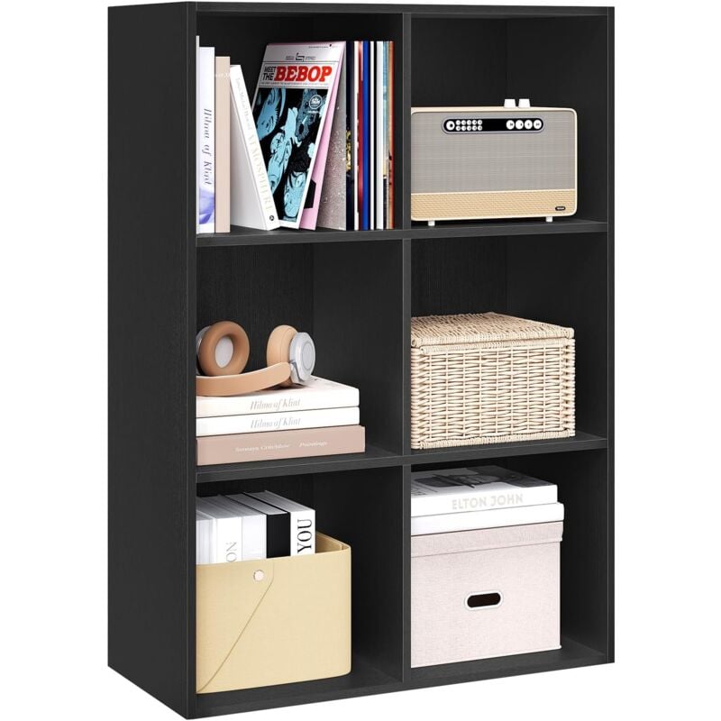 foto del prodotto woltu armadietto libreria basso a 6 cubi, scaffale porta libri, mobiletto multiuso legno, moderno e semplice, nero