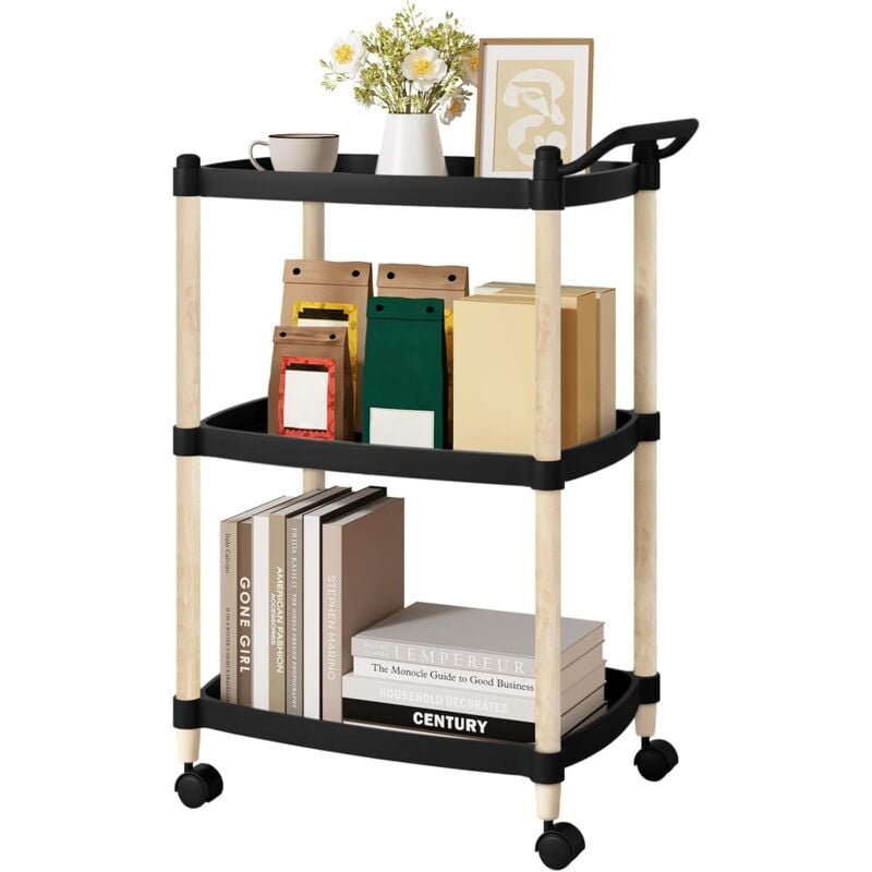 foto del prodotto woltu carrello da cucina, carrello portavivande fisso o con ruote, scaffale da cucina per salotto, nero