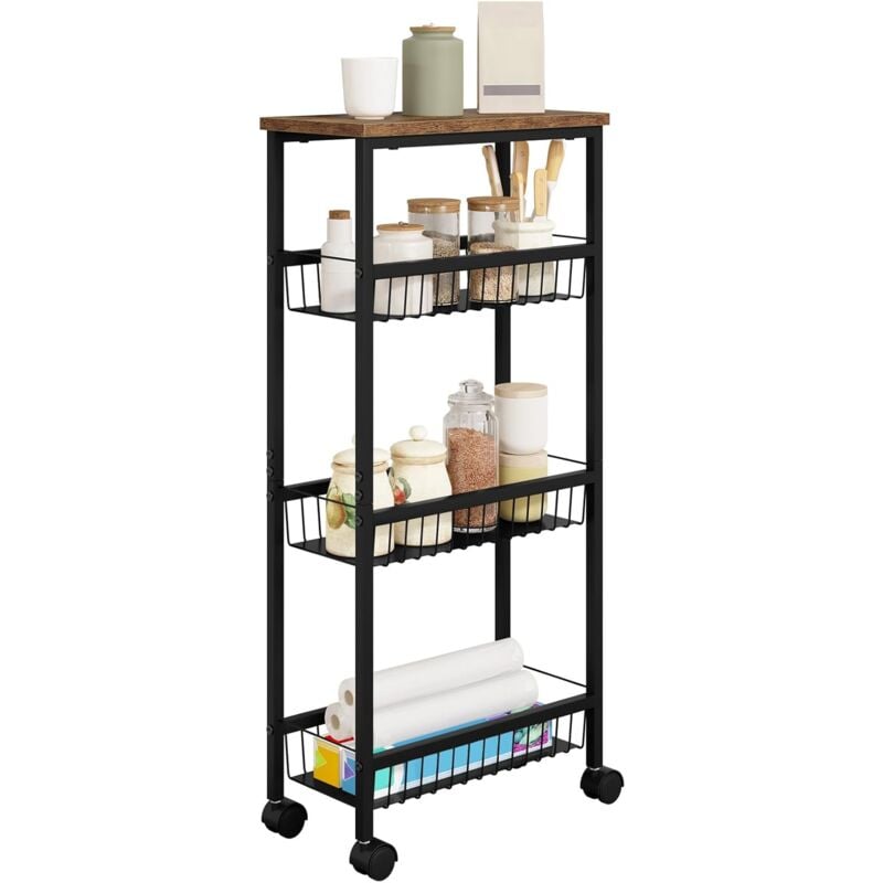 foto del prodotto woltu carrello portaoggetti da cucina, carrello da cucina su ruote, carrello salvaspazio con 3 scaffali stretti, vintage