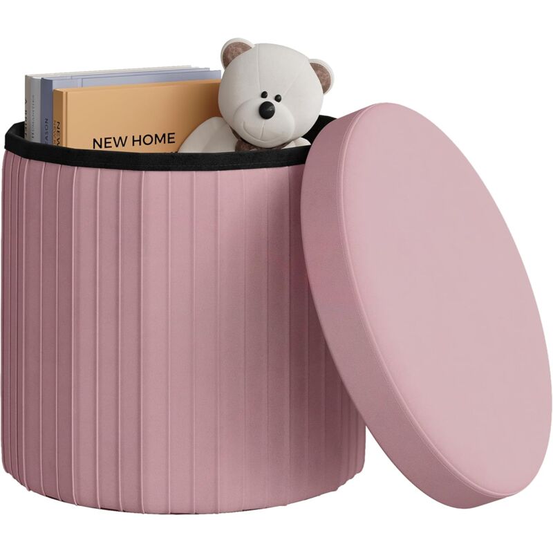 foto del prodotto woltu cassapanca pouf contenitore pieghevole panca sgabello poggiapiedi 38xh36cm, rosa chiaro