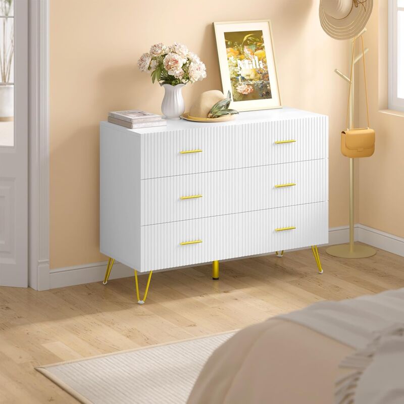 foto del prodotto woltu cassettiera bianca 6 cassetti, com , mobile cassettiera salvaspazio per camera da letto, soggiorno, bianco oro