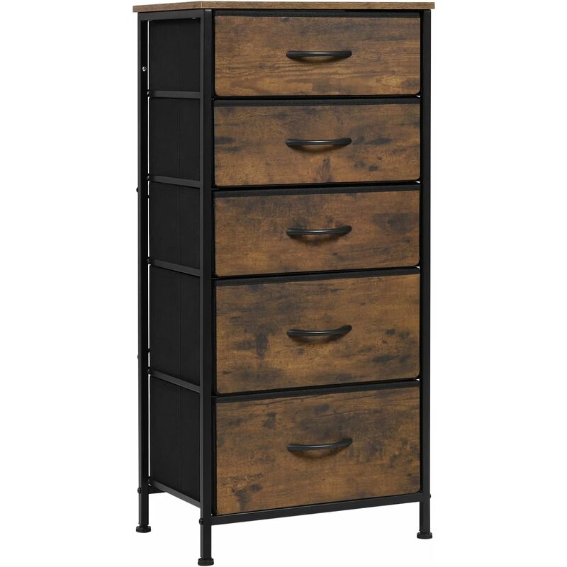 foto del prodotto woltu cassettiera camera da letto settimino 5 cassetti. struttura in metallo e mdf,marrone rustico nero