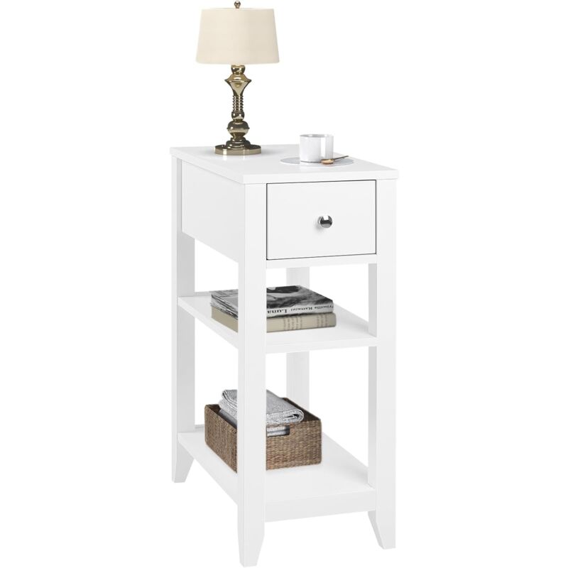 foto del prodotto woltu comodino alto e stretto con 1 cassetto e 2 ripiani aperti. comodino per camera da letto. 45x28x66cm. tavolino da caff in legno. mobiletto