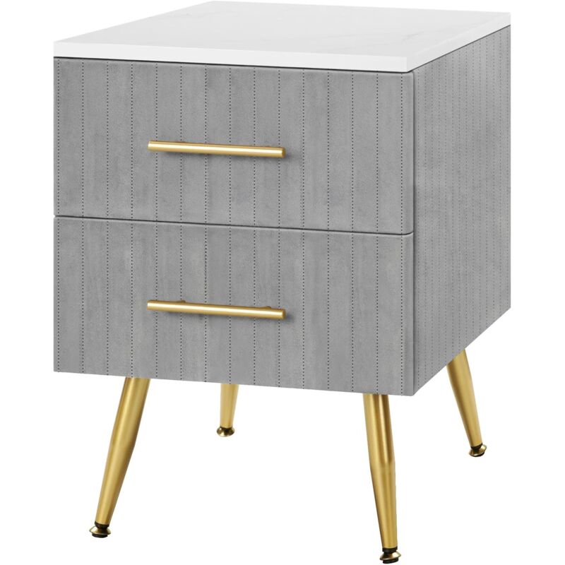foto del prodotto woltu comodino camera da letto in velluto con due cassetti. cassettiera in legno. organizzatore da letto. gambe in metallo. bianco e grigio