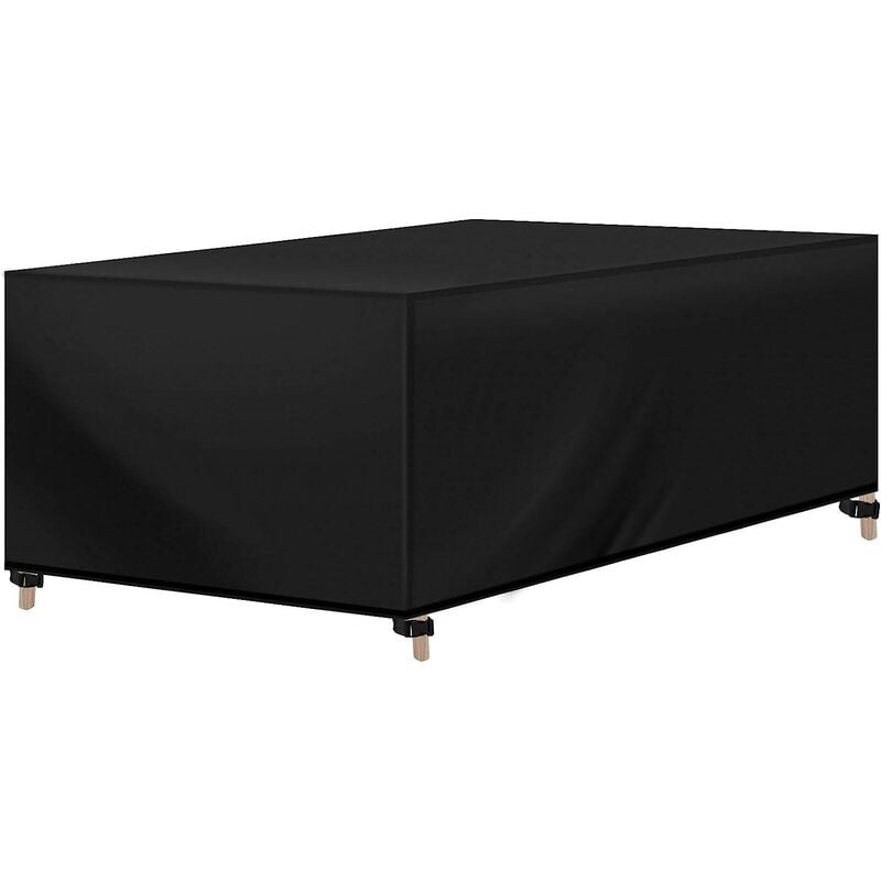 foto del prodotto woltu copertura per mobili da giardino in oxford 420d. telo copertura da esterno con coulisse. idrorepellente antivento anti-uv. copertura per tavolo e sedie da esterno. 242x162x100 cm nero