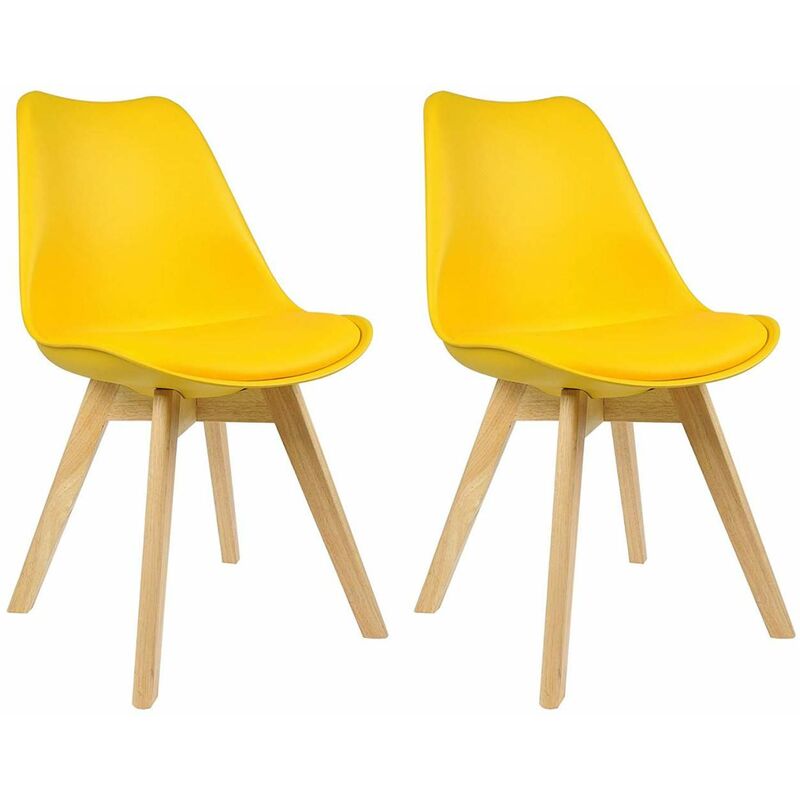 foto del prodotto woltu coppia sedie cucina sedia imbottita moderna con schienale pu gambe legno giallo pu 