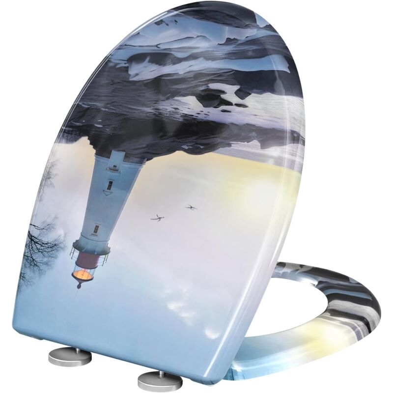 foto del prodotto woltu copriwater soft close universale chiusura ammortizzata sedile wc forma di o, modello a motivo faro