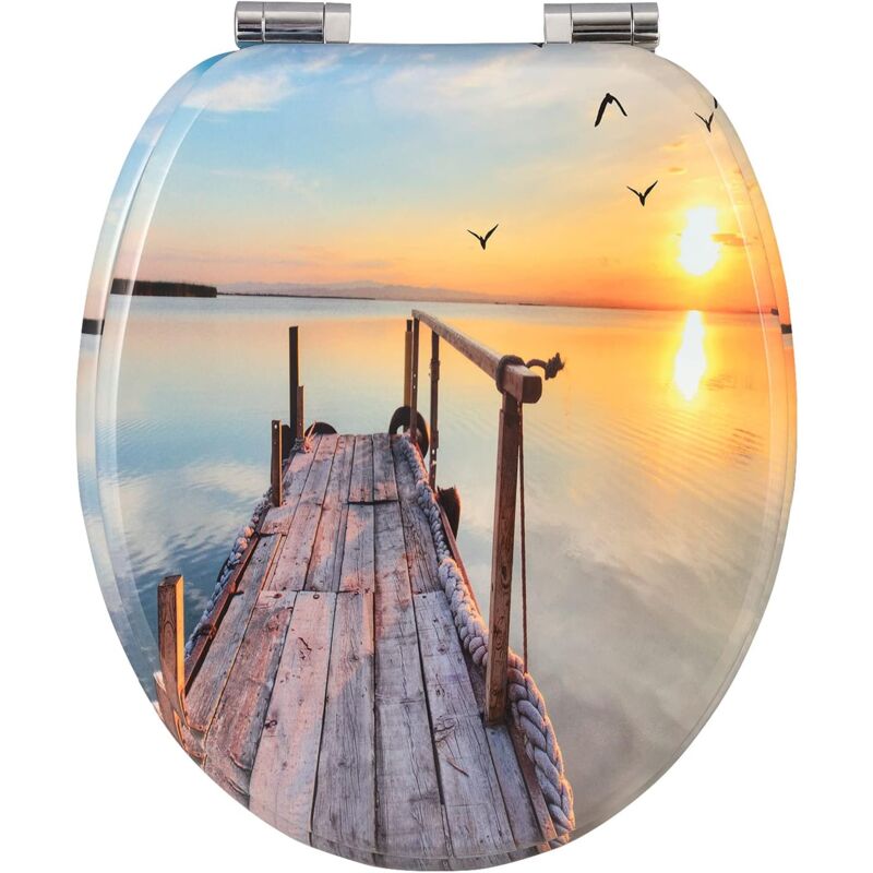 foto del prodotto woltu copriwater universale in legno sedile wc coperchio tavoletta copri wc tramonto