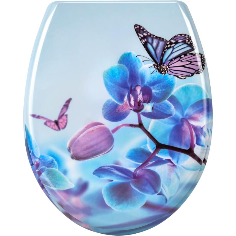 foto del prodotto woltu copriwater universali ovale coprisedili wc coperchio in duroplastica blu e farfalla
