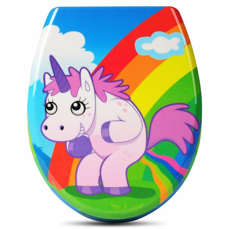foto del prodotto woltu copriwater universali ovale coprisedili wc coperchio in duroplastica unicorno