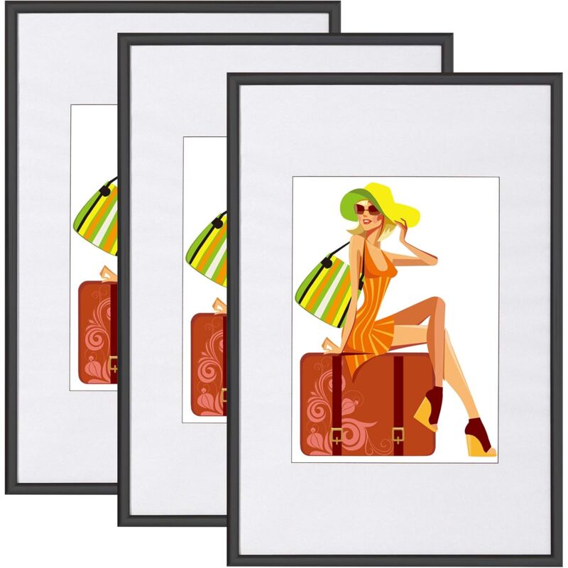 foto del prodotto woltu cornice da parente set di 3 pezzi telaio in plastica nero 40x60cm