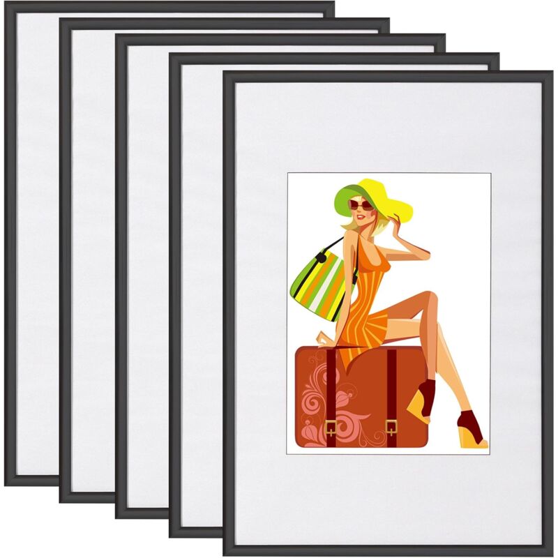 foto del prodotto woltu cornice per foto da parete con passepartout portafoto in plastica wall d cor 5 pezzi nero. 40x50cm