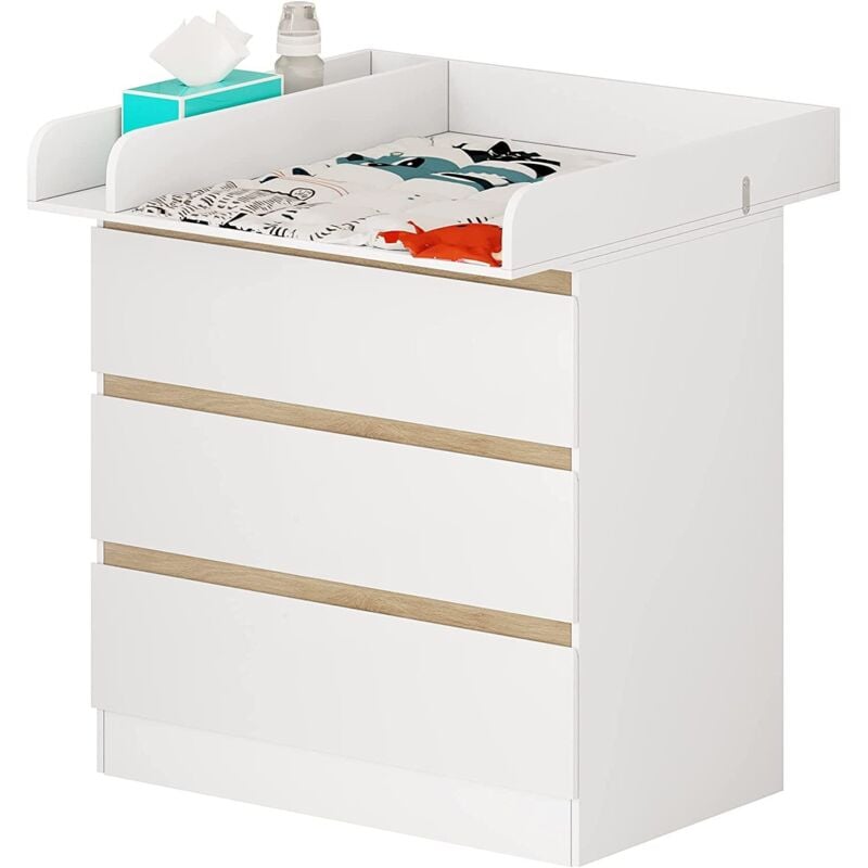 foto del prodotto woltu fasciatoio baby con 3 cassettoni cassettiera in legno per cameretta interni bianco unisex